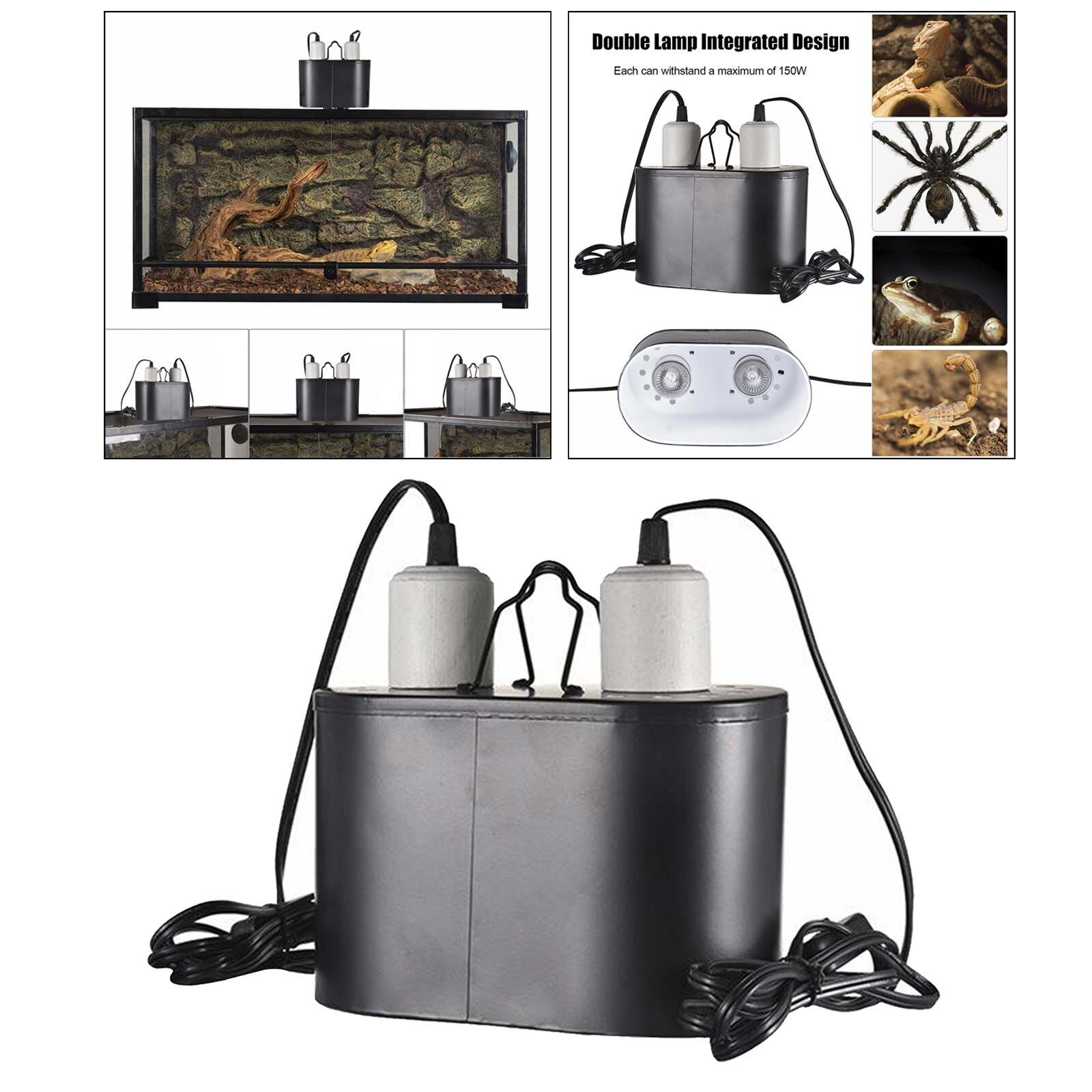 Dual Reptile Light Fixture Base for Reptile Dome UVB Light Daylight Lamp Cap Combo Integration Heat Lighting Lamp Kit