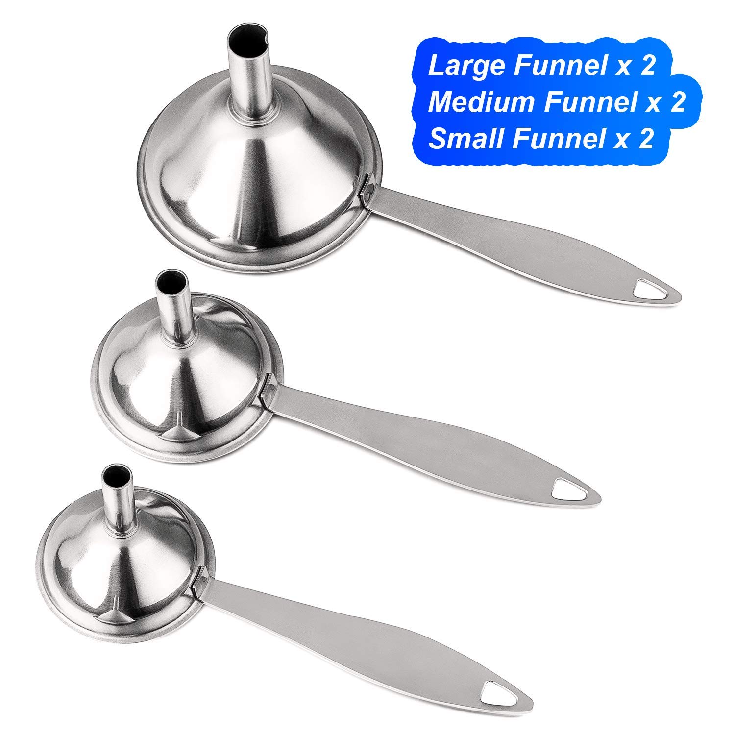 Stainless Steel Funnels For Kitchen With Handles Dry Ingredients & Powder, Durable And Dishwasher Safe-Set Of 6