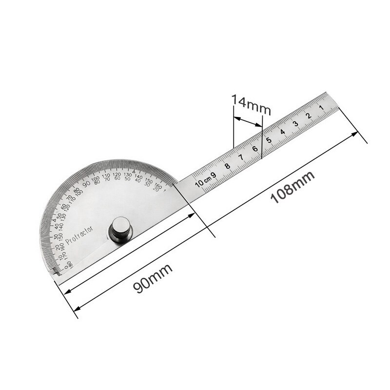 180 Graden Verstelbare Gradenboog Rvs Hoek Gauge Ronde Hoofd Schuifmaat Meten Heerser 0-150Mm Heerser Goniometer: 0-100mm