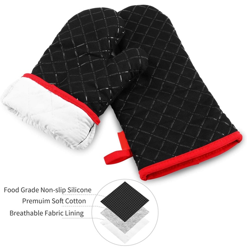 Gants De cuisine pour la Cuisson 2 Mitaines À Four et Sous 2 Pot Set De Support Antidérapant Résistant à la Chaleur Four à Micro-ondes