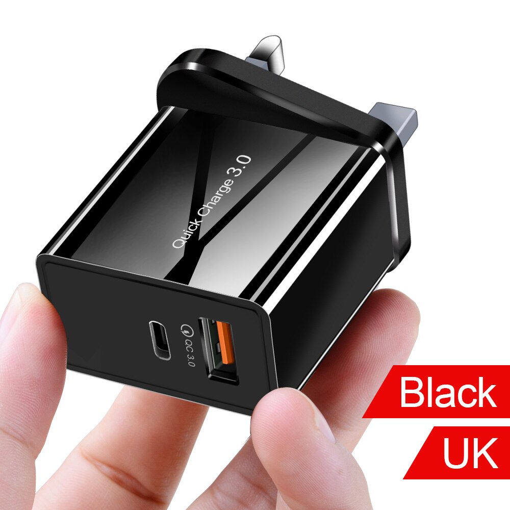 Olaf 36W Usb Charger Quick Charge 4.0 Pd 3.0 Fast Charger Us Eu Plug Adapter Supercharger Voor Iphone 11 pro X Xr 8 Xiao Mi Mi 9: UK Black