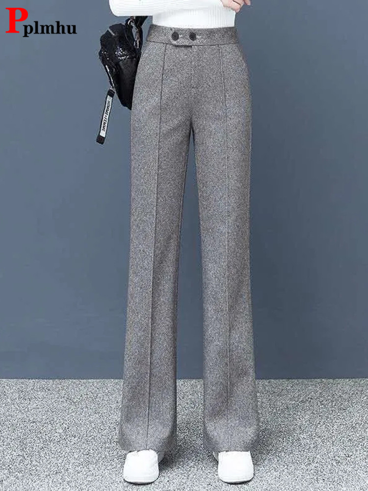 Große Größe Dicke Wollmischung Gerade Hosen Koreanischen Stil Wolle Breite Bein Hosen Frauen Winter lässig Neue Hohe Taille verlieren Hosen