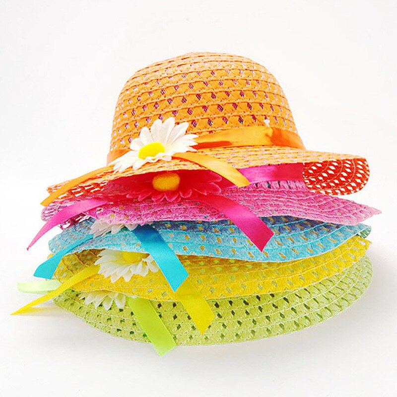 Boy Girl Child Straw Hats And Bag Set Summer Flowers Sun Hats For Kids Children Beach Hats Breathable Foldable Sunscreen Sun UV