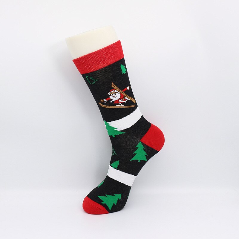 PEONFLY Funny Christmas Tree Snow Happy Socks Men Autumn Winter Harajuku Calcetines Santa Claus Christmas Socks: 1 / USA7-12