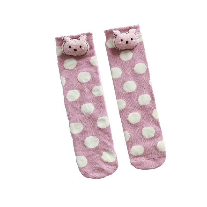 Chaussettes en coton antidérapantes pour enfants, , jolies chaussettes aux genoux pour bébés, garçons et filles en bas âge, motif Animal de dessin animé, à la: PinkBear