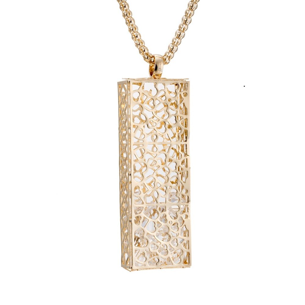 Charmant Hollow Rechthoek Column Vrouwen Hanger Ketting Gold Metal Zirkoon Kralen Hangers Ketting Kostuum Sieraden