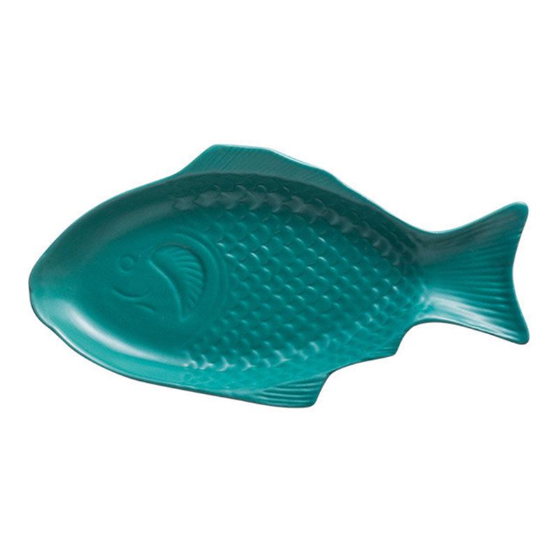 Ceramic Tableware Plate Fish Shaped Dish Storage Fish Pan For Restaurant Home Dinner Storage Tray Kitchen Food Holder (11inch): Dark Green