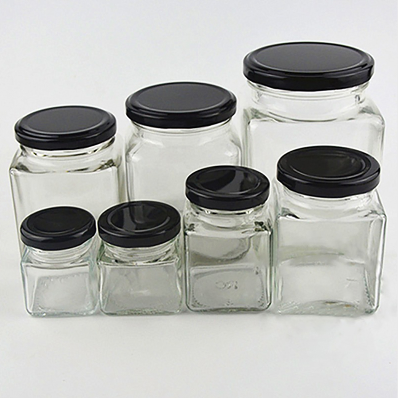 Tarros de vidrio para miel, botellas vacías para almacenamiento de la casa, hexagontransparentes, cuadradas, para nueces, Suger, 10 Uds.