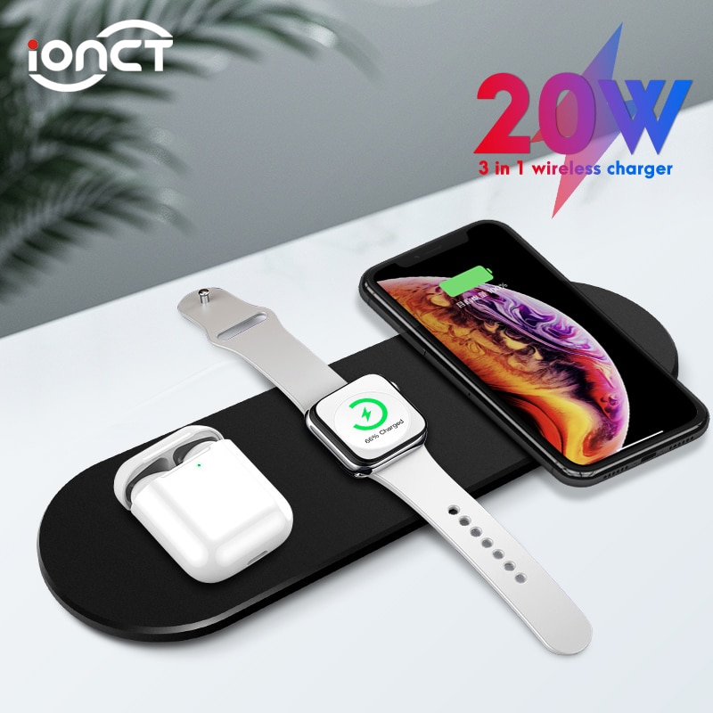 Ionct 3 In 1 Qi Draadloze Oplader Voor Iphone X Xs Max Xr 11pro Snelle Wirless Opladen Voor Apple Horloge 1 2 3 4 Airpods Lader Dock