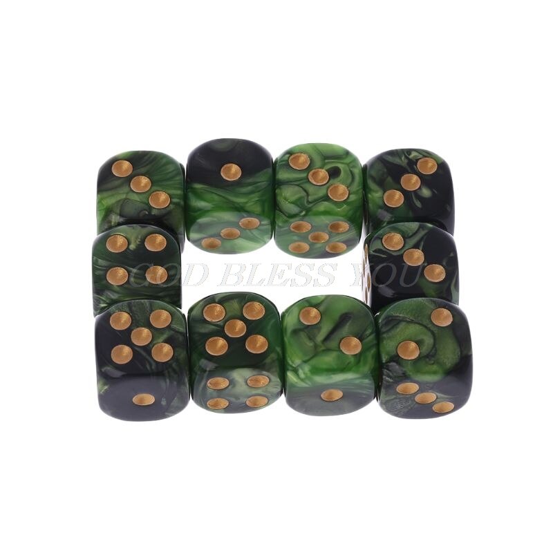 Dado de resina D6 para entretenimiento de club nocturno, 10 Uds., 16mm, negro, verde, dorado, puntos, bordes redondos, KTV Bar, juguetes para adultos,
