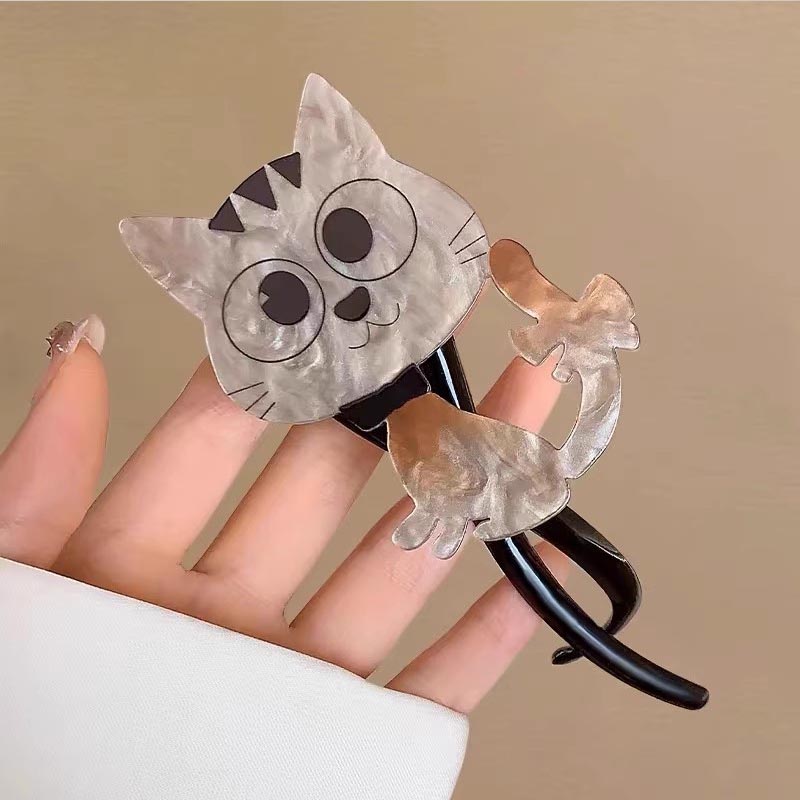 Bonita pinza de pelo acrílica con de gato de dibujos animados para mujeres y niñas, soporte para cabello largo, pasador, horquilla, accesorios de para el cabello: Rosa