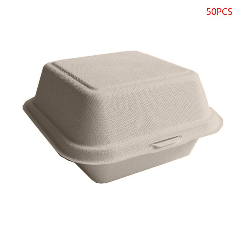 50Pcs Biologisch Afbreekbaar Wegwerp Afhalen Voedsel Containers Afbreekbaar Lunchbox Lekvrije Taart Hamburger Houder Box Voor Restaurants: Type A Brown