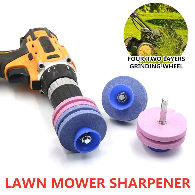 2/4 Layer Lawnmower Blade Sharpener Grinding Drill Mounted Blades Rotary Lawn Mower Sharpener Garden Grinder Wheel Cutting Tools