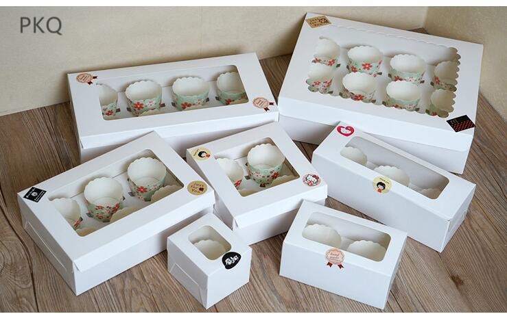 Caja de papel blanca para pasteles, caja de embalaje de cartón cupcakes, cajas para pasteles con 1/2/3/4/6 orificios, caja de suministros para para repostería 10 Uds.