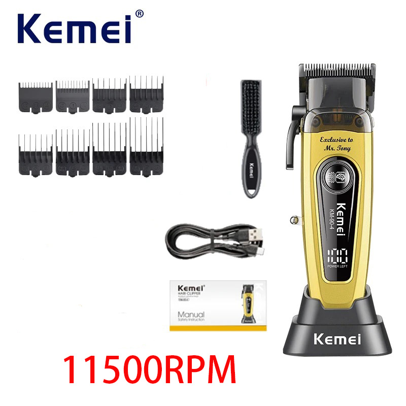 Kemei Brushless Motor Hair Clippers 11500RPM Cordless Barber Electric Hair Trimmer DLC-Blade Hair Cutting Machine: black