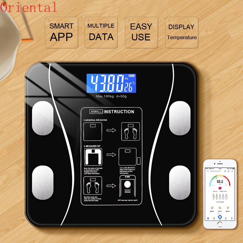 Body Fat Scale Smart Wireless Digital Bathroom Weight Scale Body Composition Analyzer With Smartphone App Bluetooth