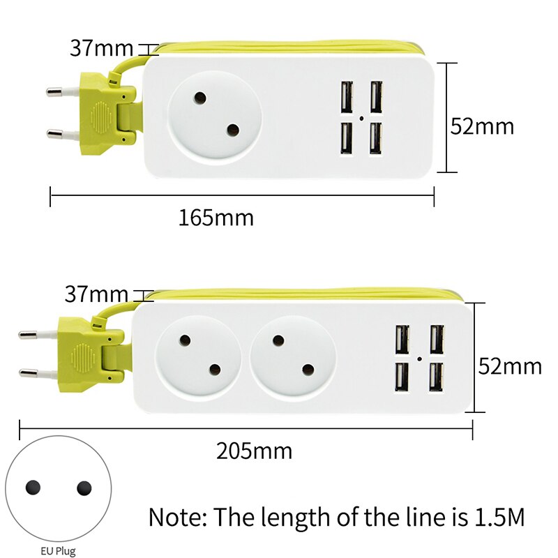 Travel Power Strip Portable Extension Socket Outlet with 4 USB Wall Charger Smart Desktop Socket EU Plug