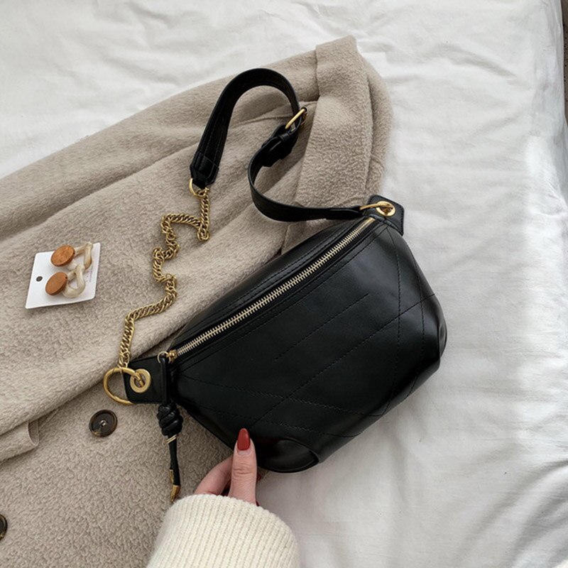 Sac de poitrine décontracté en cuir sacs à bandoulière pour femmes sac à bandoulière femme sac à main voyage taille Packs: Black chest bag