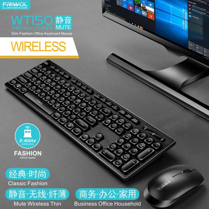 Computer Keyboard Wireless Keyboard and Mouse Rechargeable Silent Punk Keyboard for Pc Gaming Combo Backlit Wireless Keyboard: Black battery-W150