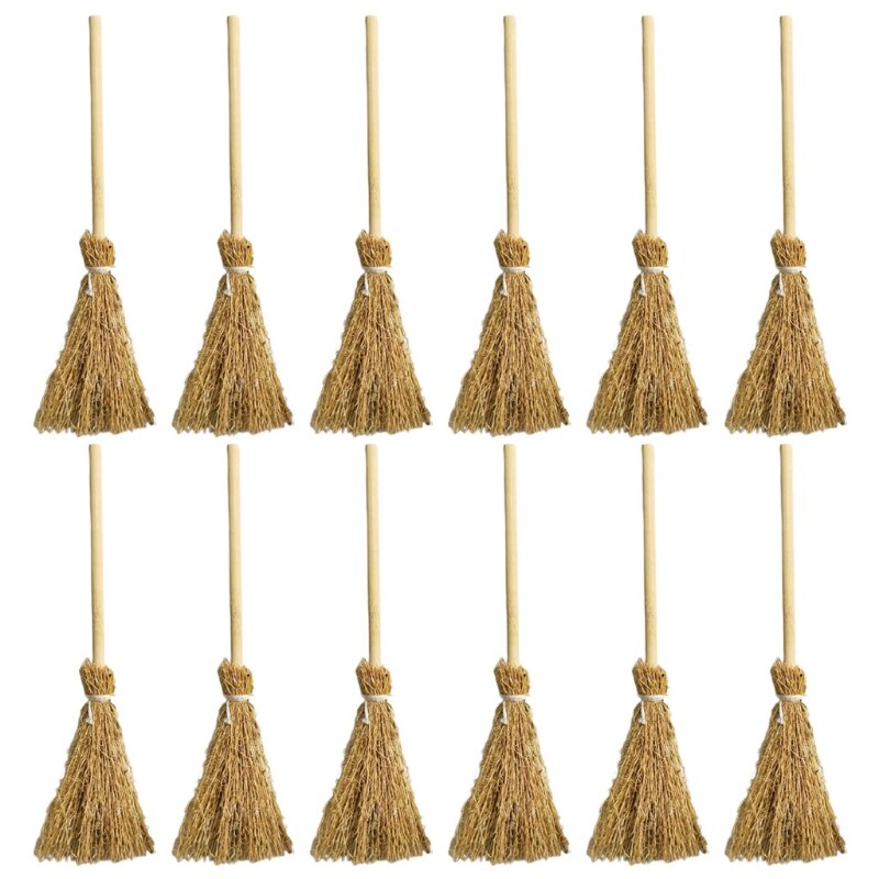 12 Stuks Mini Bezem Rood Touw Lichtgewicht Stro Bezems Gordijnen Decoraties Voor Kostuum Partij Halloween Party