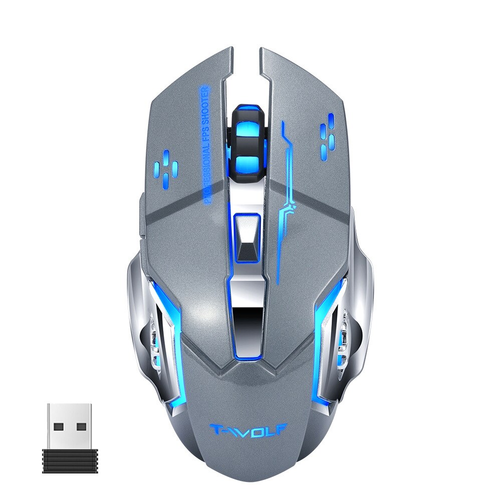Draadloze Muis Optische Gaming Muis Computer 2400Dpi Professionele Gamer Mouse Led Backlit Oplaadbare Stille Muizen Voor Pc Laptop: Grey