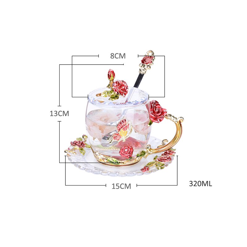 Tasse à café thé verre à fleurs et strass | Émail décoré tasse à café tasse à thé, verre gobelets à lait, tasses et tasses à poignée en alliage