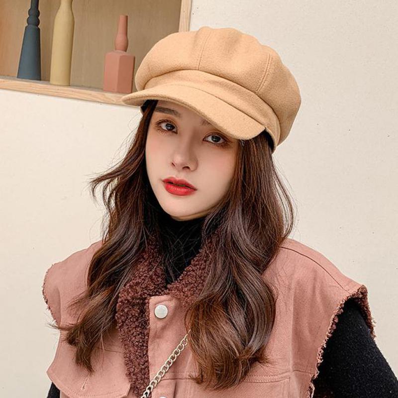 YQYXCY Winter Hats For Women Thickened Warm Beret Octagonal Hat Female Retro Painter Cap Solid Color Newsboy Cap Gorras Korean