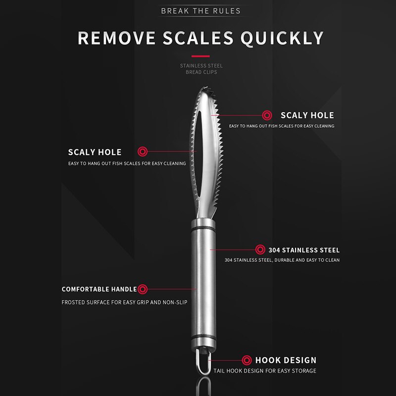 KONCO Stainless Steel Fish Scale Scraper Fish Scaler Brush,Remove Fish Scales with Fish Bone Tweezers Kitchen Gadget