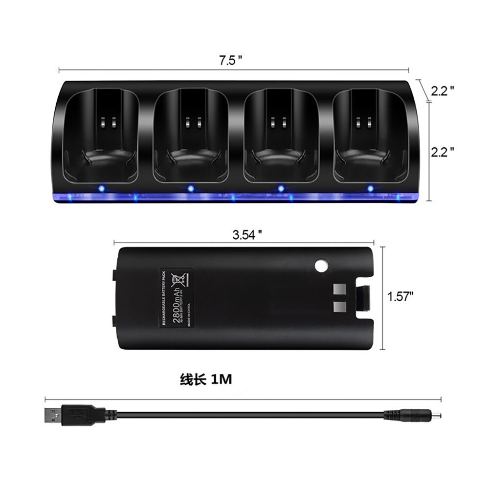 Voor Nintendo Wii Remote Controller Dual Charging Dock Station Met 4 Stuks Gamepad Batterij