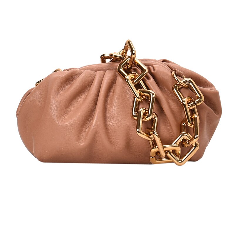 Style Cool Girl Punk Wide Chian Hobos Night Club Party Purse for Women Handbag Shoudler Bag: Khaki