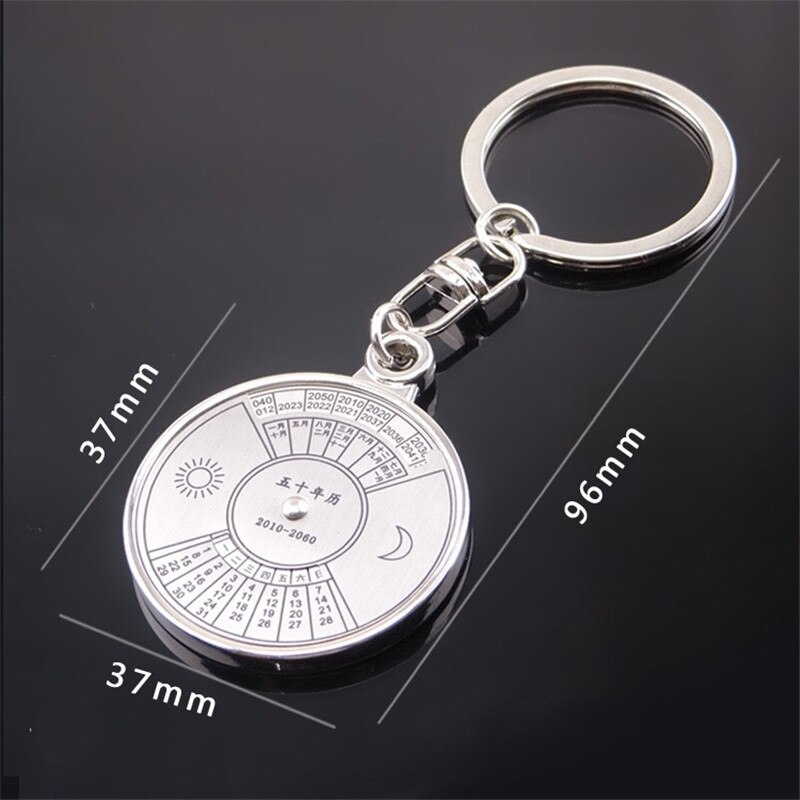 1 pc calendário perpétuo chaveiro titular metal 50 anos calendário keyring keyfob única bússola chave titular bolsa pingente