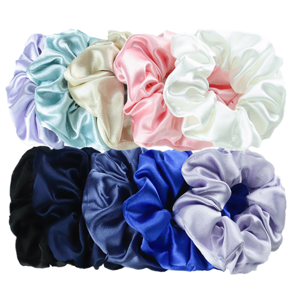 10/5 pz/lotto Accessori Donne Ragazze Raso di Seta Nastri per Capelli Solido Elastico Elegante Elastico Copricapi Titolare Scrunchy Nero