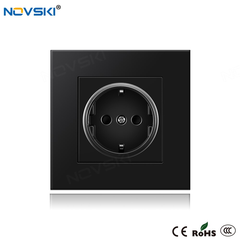 Novski stikkontakt tysk schuko f stik jordet , 16a eu standard stikkontakt 86 mm * 86 mm 220v: Pc panel sort