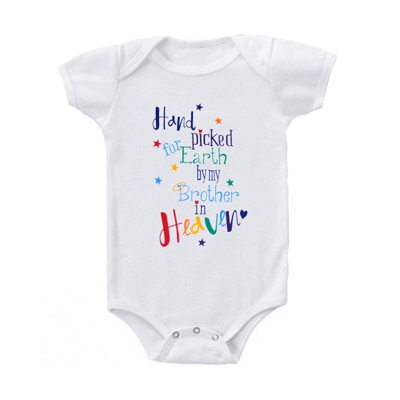 Hand Picked For Earth By My Brother In Heaven Baby Bodysuit Cute Cotton Short Sleeve Body Baby Boy Girl Onesie Rompers Clothes: 18-24M