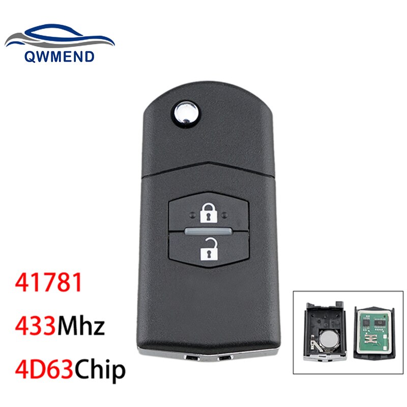 BHKEY 433Mhz 4D63 Chip Car Remote Key for Mazda 3 BK Series 2006, BT50 2006 Visteon 41781 Smart Flip Car Key 2/3 Buttons: 2 Buttons
