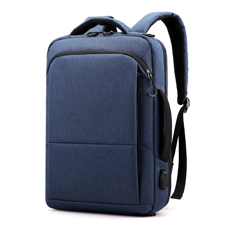 FengDong college student school backpack for boy male business travel laptop backpack usb big book bag backbag men school bag: blue