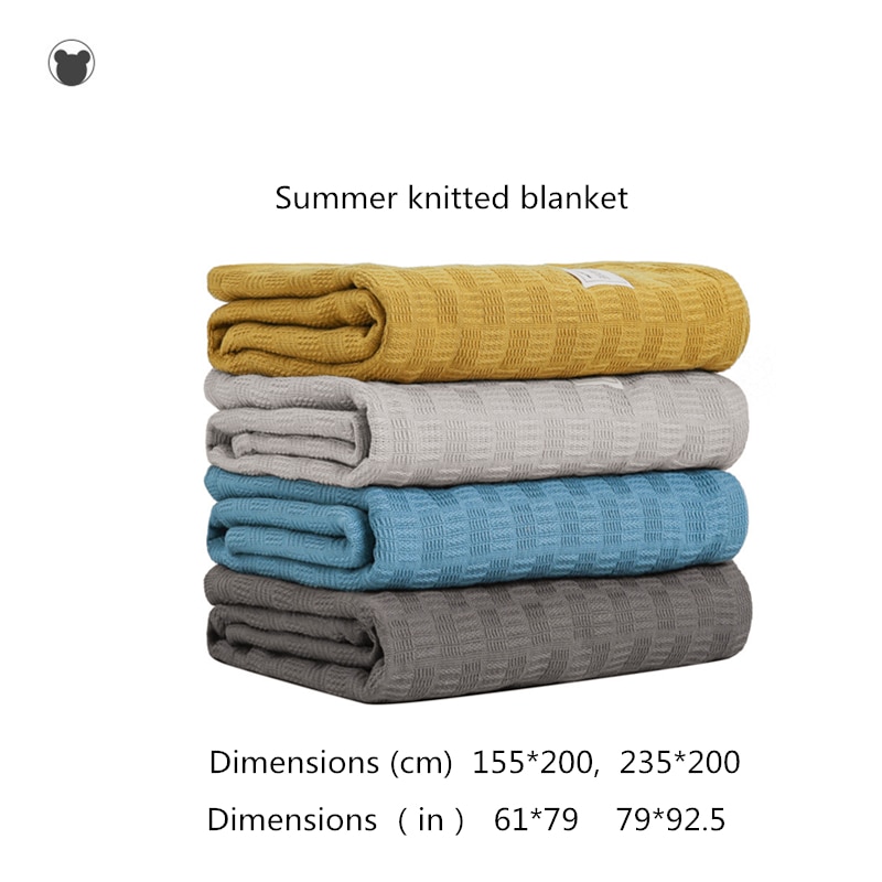Manta de punto grueso para verano, sábanas aire acondicionado de algodón puro, manta de piel, manta para siesta Oficina, Sábana de Color sólido para el hogar
