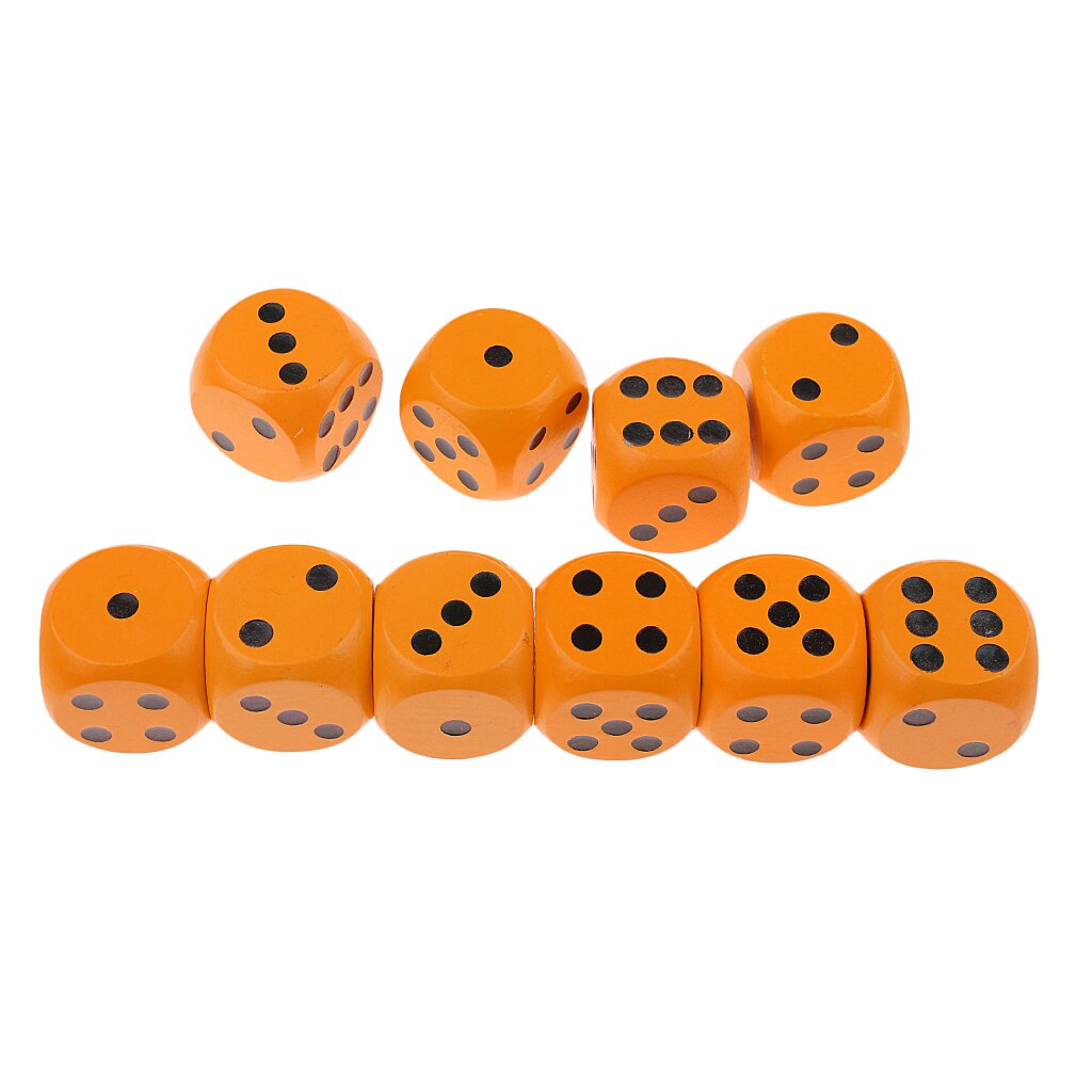 10 Pieces Wooden Dice Six Sided Dice Digital Dice D6 Rounded Wood Dice for D&D RPG Games Orange