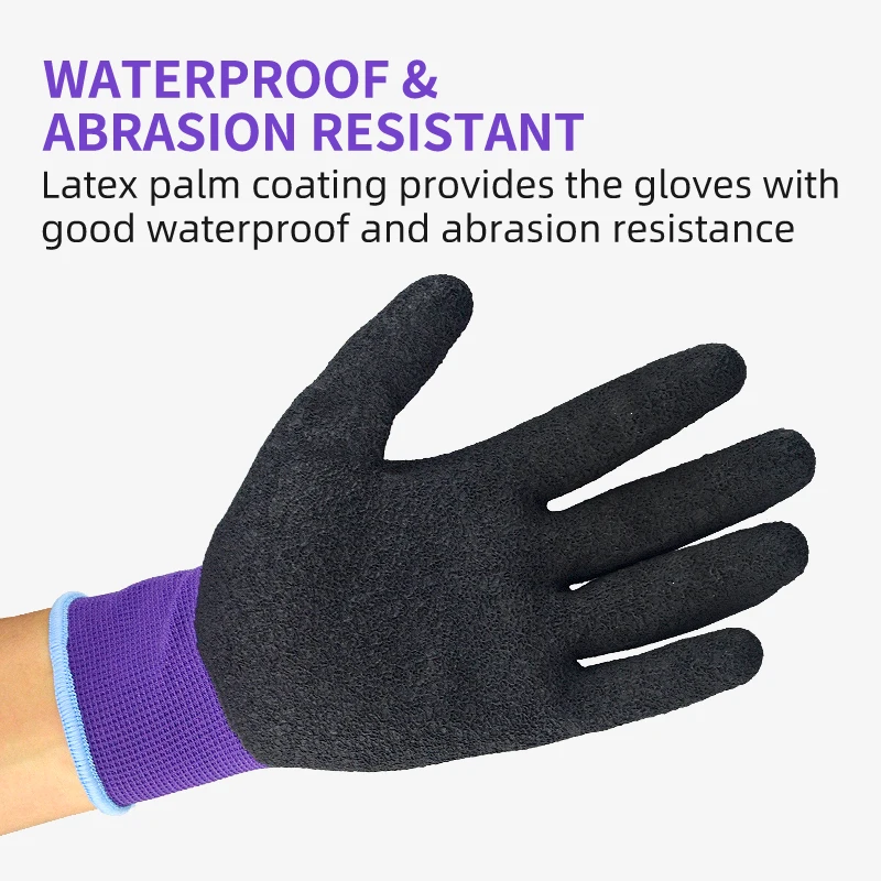 XYEHS 12 Pairs Anti-Slip Dipped Latex Coated Work Gloves, 13 Gauge Polyester Knitted Abrasion & Water Resistant for Construction