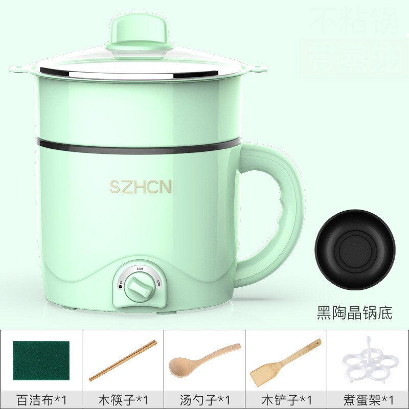 Electric cooker household multifunction student dormitory electric pot noodle cooking small electric pot 220V: Green steamer / UK
