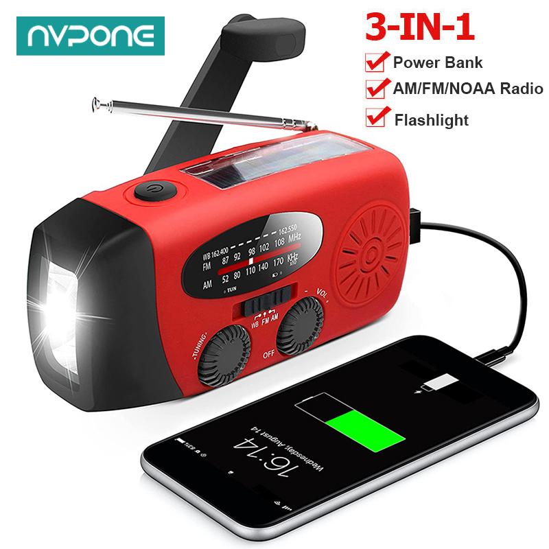 Radio portatile a manovella di emergenza AM/FM/NOAA multifunzionale Radio meteorologica Power Bank Ricarica solare con torcia a LED