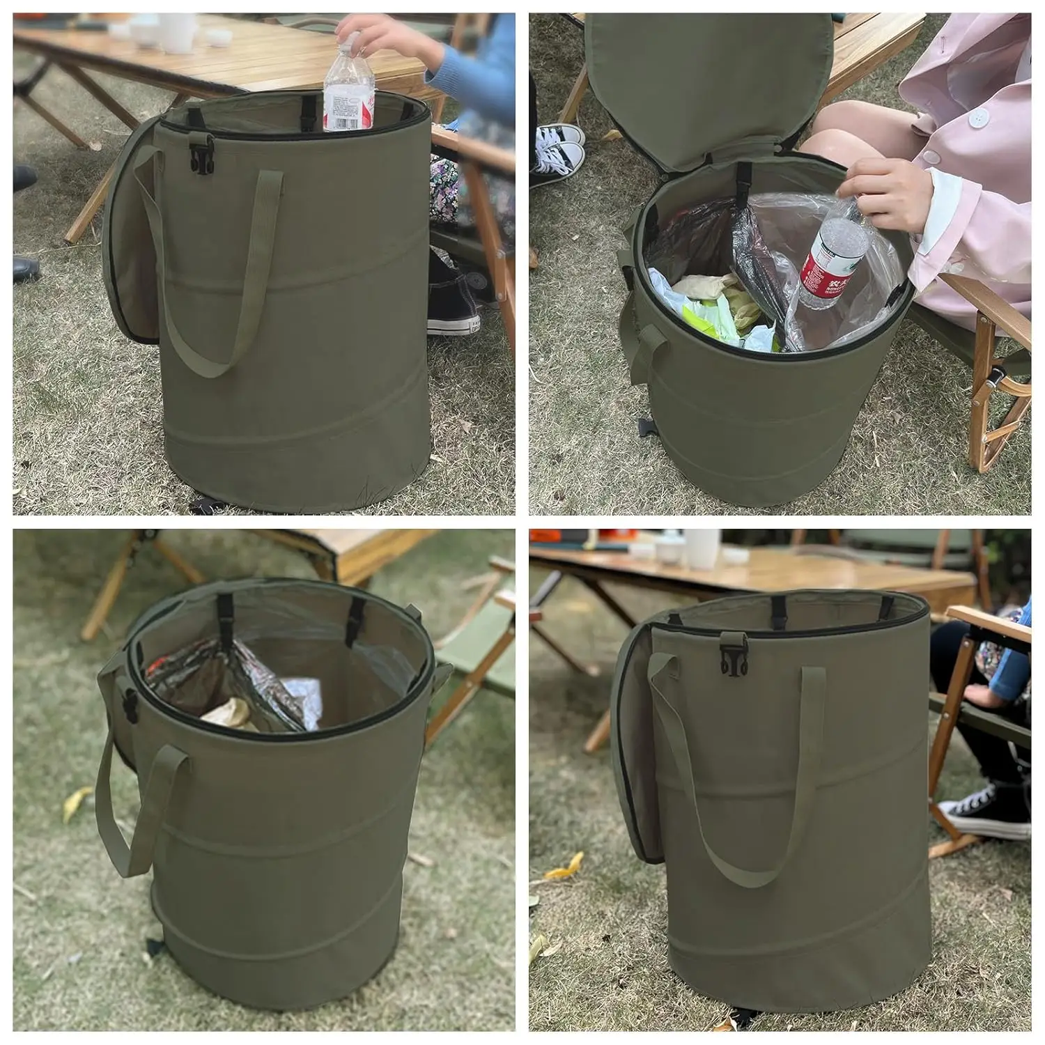 Opvouwbare Camping Prullenbak Pop-up Ronde Opslag Emmer Canvas Recycling Prullenbak Outdoor Vuilnis Tuin Code Vuilniszak met Deksel