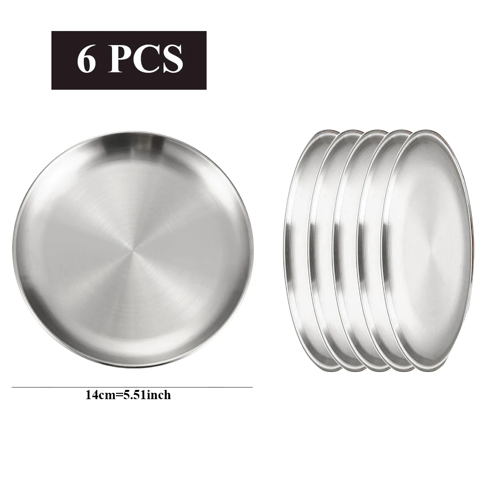 6Pcs Stainless Steel Plate Set BBQ Fried Chicken Barbecue Meat Plate Vegetable Fruit Storage Tray Party Cake Dessert Plate: Light Grey