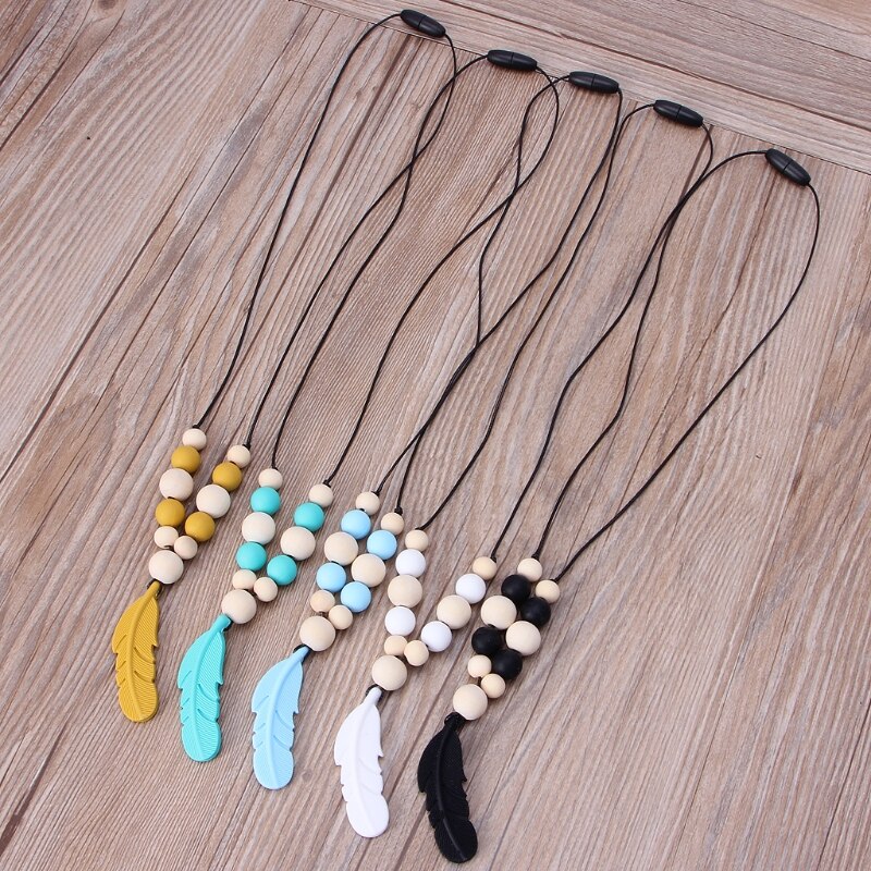 Collar de dentición para bebé, joyería de plumas de silicona para bebé, juguetes para masticar, lactancia,