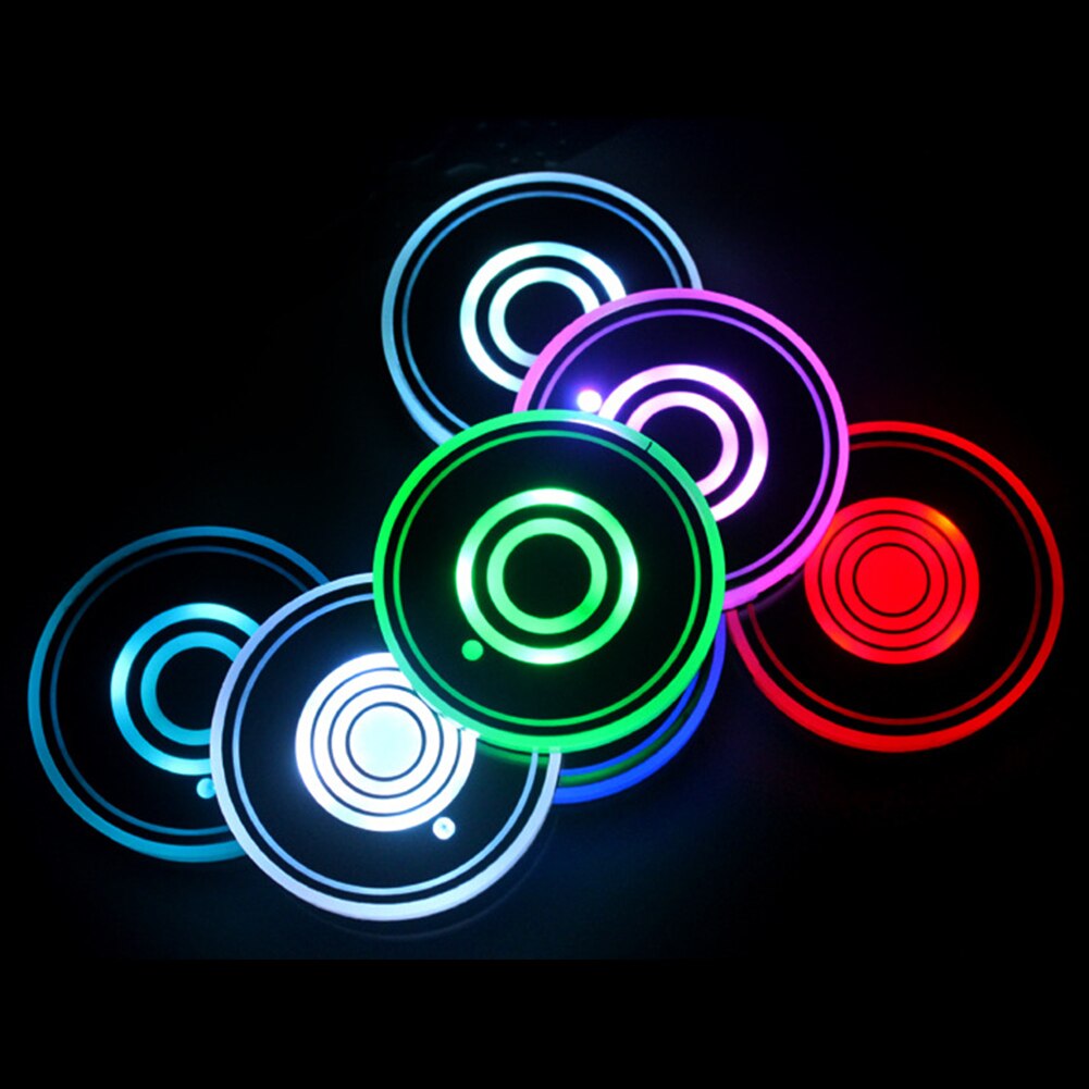 2Pcs Rechargeable RGB Colors LED Cup Holder Light Mats Bottle Coasters Light LED Cup Holder Pads