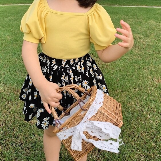 Meisjes Kinderkleding Vierkante Hals Puff Mouwen T-shirt Zomer Dunne Baby Losse Top P6232: 2 / 2T