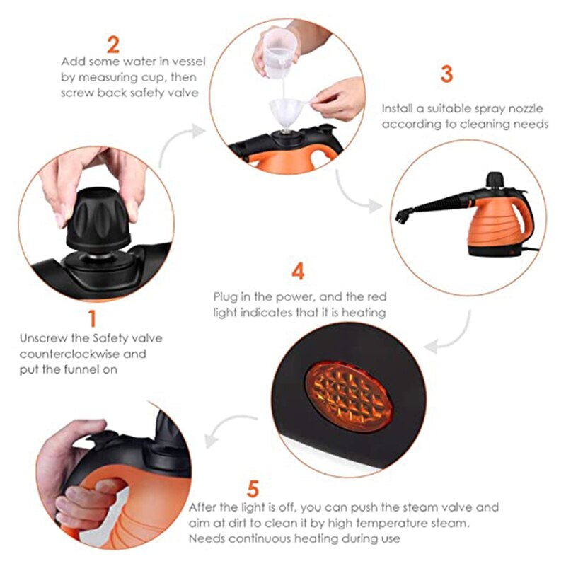 9-Piece Hand-Held Steam Cleaner Multi-Function Steam Cleaner Pressurized Household Steam Boiler for Decontamination