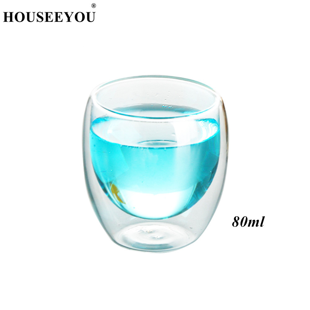 Xinseeyou xícara de vidro para café e chá, xícara criativa com dupla parede, transparente com isolamento: 80ml