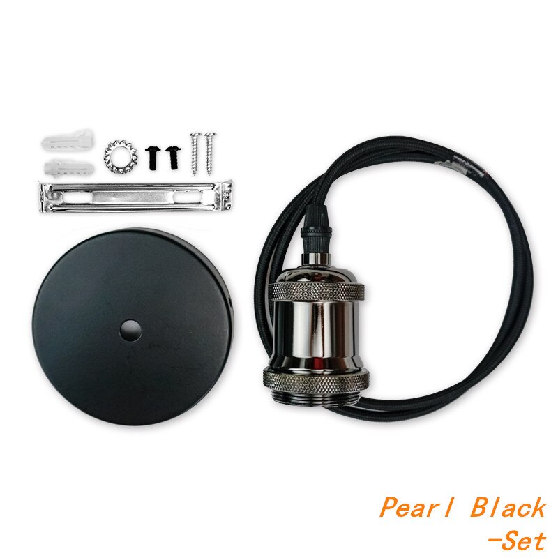 Vintage Retro Edison Lamp E27 AC 85-265V Pendant Lights Bulb Socket Screw Base Aluminum Light Industrial Lamp Holder Fitting: Pearl Black set