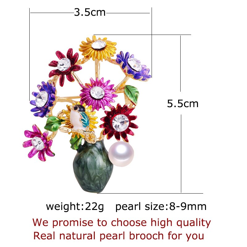 SHDIYAYUN Neue Perle Brosche Blume Vase Brosche Für Frauen Kreative Emaille Brosche Pins Broschen Natürliche Süßwasser Perle Schmuck